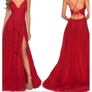 La Femme Sleeveless Strappy Back Gown
